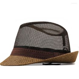 Berets Man's Hat Summer Breathable Fedoras Sombreros Millinery Jazz Panama Linen Mesh Sun Beach Gorras Chapeu