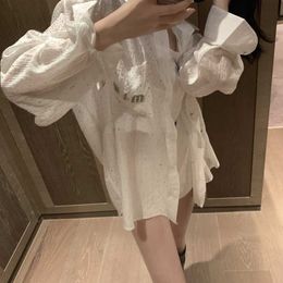 Mm23 Early Autumn New Fashion Heavy Industry Water Hot Rolled Diamond Decoration Temperament Celebrity Style Versatile Loose Long Sleeve Shirt
