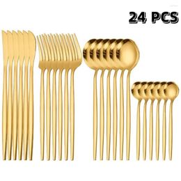 Dinnerware Sets 24pcs Portable Stainless Steel Cutlery Set Golden Covered Colour Spoon Fork Knife Tableware Christmas Decoration For Kitchen