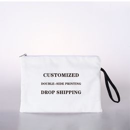 Printed Cosmetic Bag With Zipper Cotton Makeup Tote Bag For Women As Gift To Customers Customise My Logo Storage Bag