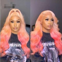 Ishow Brazilian 13x4 Transparent Lace Front Wig Body Wave Yellow Green Human Hair Wigs Brown Ginger Blonde 613 Blue Purple Ombre C250P