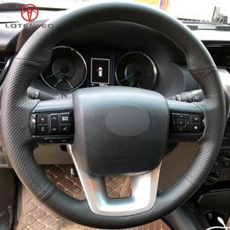 Black DIY Hand-stitched Car Steering Wheel Cover for Toyota Fortuner 2016-2019 Hilux 2015-2019278G