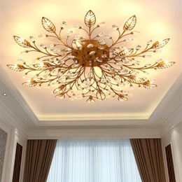 Modern K9 Crystal LED Flush Mount Ceiling Chandelier Lights Fixture Gold Black Home Lamps for Living Room Bedroom Kitchen209k
