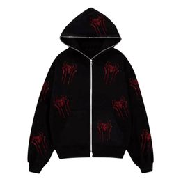 Women s Hoodies Sweatshirts s Red Spider Print Y2k Women Zip Up Long Sleeve Oversized Black Hoodie Gothic Punk Fashion Casual 230725