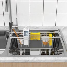 Kitchen Storage Stainless Steel Sink Caddy Sponge Holder Organiser With Dish Clothes Hanger Brush Dishwashing Liquid Rack Rustproof