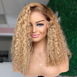 Preplucked Soft 180%Density 26Inch Blonde Brown Curly Long Natural Hairline Glueless Lace Front Wig For Women Baby Hair