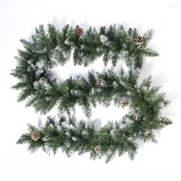 Decorative Flowers 2.7M Christmas Snow Pine Green Garland Door Hanging DIY Party Fireplace Window