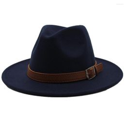 Berets Retro Men Women Fedora Hat With Leather Belt Outdoor Casual Winter Jazz Size 56-58CM