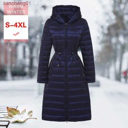Women Long White Duck Down Jacket Female Ultra Light Slim Warm feather Coat with Hooded Portable Lightweight Coat Good Quality L230619