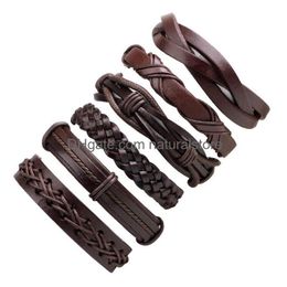 Cuff 6Pcs/Set Leather Bracelet Weave Mtilayer Wrap Bracelets Adjustable Wristbands Bangle For Women Men Fashion Jewellery Will And Drop Dhr1M