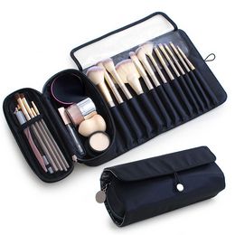 Black Cosmetic Bag Portable Travel Makeup Brushes Holder for Home Travel Supplies Cosmetic Make Up Brushes Holder Roll Pouch