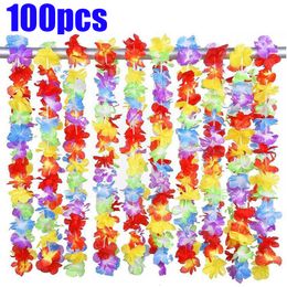 Other Event Party Supplies 100pcs/lot Hawaii Party Leis Flower Wreath Garland Hawaiian Necklace Torpil Hawai Floral Farmhouse Decor Hawaiian Fabric 230725