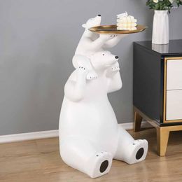 Decorative Figurines Polar Bear Floor Decoration Figurine With Storage Tray Resin Sculpture Modern Living Room Ordinary Home Decor