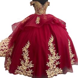 Red/Gold Quinceanera Dress 2024 Lace Appliques Charro Mexican Quince Sweet 15/16 Birthday Party Gown for 15th Girl Prom vestido de 15 anos Corset Off-the-Shoulder