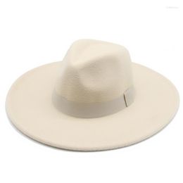 Berets Fedora Ats For Women 9.5cm Wide Brim Dress Men Caps Felted At Panama Curc Weddin Ribbon Band Sombreros De Mujer