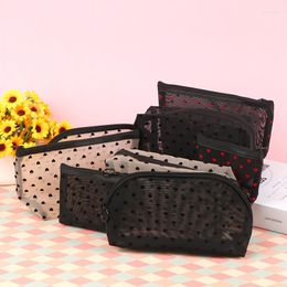 Cosmetic Bags Heart Transparent Mesh Makeup Case Organiser Storage Pouch Casual Zipper Toiletry Wash Make Up Women Travel Bag