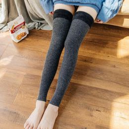 Women Socks Wool Knee High Long Feather Yarn Stitching Yo-ga Warm Leg Cover Knitting Boots