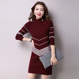 2021 New Autumn Winter Long Sweater Dress Women Knitted Pullovers Casual Solid Warm Plus Size Mid-Length Clothes Thick Warm