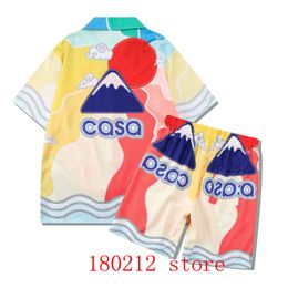 Men's Tracksuits Thin Fabric Colorful Casablanca Red Sun Mountain Sea Scenery Pattern Short Set Men Women Hawaii Beach Shortpant Shirts Suit 230725