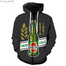 Men's Hoodies Sweatshirts Cartoon Beer Festival Men's Zipper Hoodie Funny Oversized Fashion Top 3D Print Casual Sweatshirt Unisex Harajuku Spring Cold Z230726