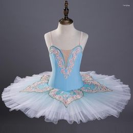 Stage Wear High Quality Kids Girls 7 Layers Performance Light Blue Ballet Dance Tutu Costumes