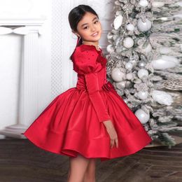 Girl Dresses Red Fluffy Party Dress Kids Customised Birthday Ceremony Clothes Children Gown For Size 1-14T