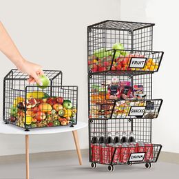 Амоистральные фруктовые овощные корзины, 3 -уровневые гибель из металлической проволоки с колесами, фруктовые овощно