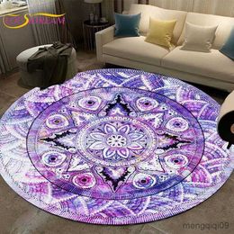 Carpets Vintage Round Carpet Geometric Floral Area Rug for Living Room Kitchen Dining Room Decorations Entryway Round Carpets R230726