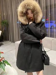 Jackets Winter Removable Liner Faux Raccoon Fur Coat for Women Loose Female Large Fur Collar with Fur Collar Medium Long Fur Coat 2022