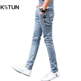 Men's Korean Style Men Grey Slim Skinny Man Biker Jeans with Zippers Designer Stretch Fashion Casual Pants Pencils Trousers 210318 L230726