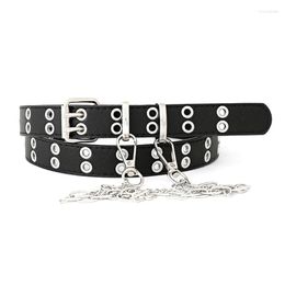 Belts Hip Hop Punk Gothic Style Waist Chain Belt Women Fashion Double Row Eyelet Pin Buckle Jeans Pants Waistband Decoration Accessory