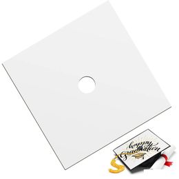 Sublimation Blanks Graduation Cap Topper Heat Transfer Plate White Blank Mdf Adhesive Grad Hat Decorations For Boys Girls Ceremony Dro Dhbjq