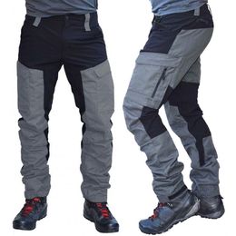 Men's Pants Men Fashion Colour Block Multi Pockets Sports Long Cargo Pants Work Trousers Men's Tactical Work Out Quick Dry Pants 230726