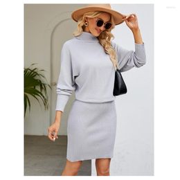 Casual Dresses Temperament Womens Solid Color Long Knit Dress Minimalist Slim Hip Turtle Neck Skirt Black Women Pencil Mini