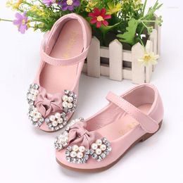 Flat Shoes Spring Autumn Bow Knot Kids For Girls Princess PU Leather Soft Baby Pearl Children Party Dress Dance