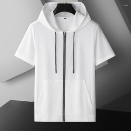 Men's T Shirts Summer Plus Size Hooded Short-sleeved T-shirt Clothes Outdoor Clothing Sun Protection Jacket 7XL Oversized Shirt 6xl 150kg