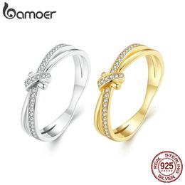 Wedding Rings 925 Sterling Silver Double Layer Knot Finger Ring Stackable for Women Original Design Fine Jewellery SCR896 2 Colours 230726