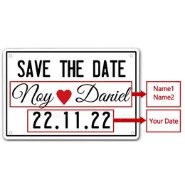 Personalised Save The Date Wedding Metal Sign Custom Anniversary Tin Sign Family Plaque Wall Decor Home Decor Wedding For Friend Custom Metal Art Painting w01