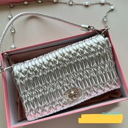 Designer Shiny Handbag Shoulder Bag Underarm Bag Button Closure Diamond Chain Soft Sheepskin Dermis Leather Shoulder Straps Removable Shoulder Strap