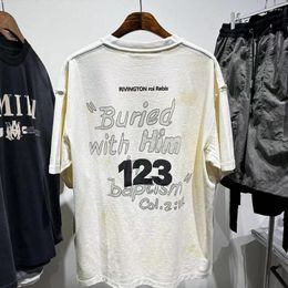 Men's T Shirts High Street 123 1:1 Letter Logo Print Oversized T-shirt Casual Vintage Washed Tees Y2k Streetwear Crop Top Men Clothing