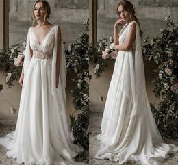 New Boho Beach Wedding Dresses Cap Sleeves Backless Women A-line Bohemian Chiffon Appliques Bridal Gowns Bride Vestidos De Novia 2024