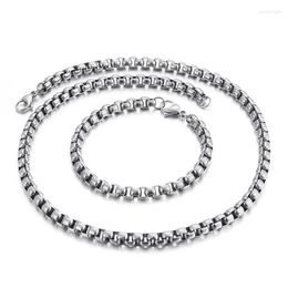 Necklace Earrings Set Size 3mm/ 4mm /5mm Stainless Steel Huge Square Box Rolo Chain & Bracelet For Women Boy Mens Jewelry