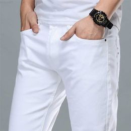 Men's Fashion White New Brand Clothing High Quality Cotton Elastic Comfortable Business Casual youth Slim Jeans 210318 L230726