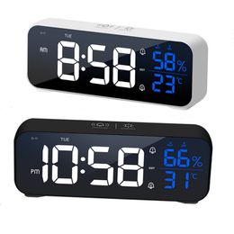 Desk Table Clocks Music Alarm Clock Temperature Humidity Voice ControlAlaways On Table Clock Dual Alarm Wall Rechargeable Digital LED Clocks 230725