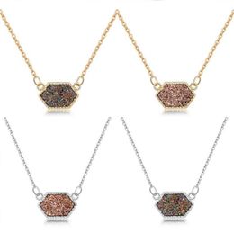 Pendant Necklaces Druzy Drusy Necklace Fashion Oval Resin Faux Stone Gold Silver Plated Brand Jewellery For Women Girls318v