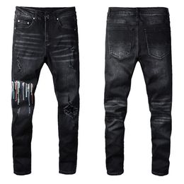 Mens jeans european jean hombre mens pants trousers black biker embroidery ripped for trend cotton fashion man jeans men cargo pants black hip designer jeans men