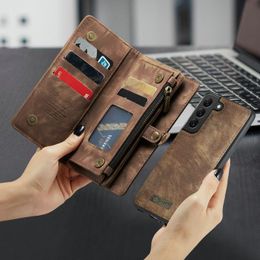 Wallets 2021 Caseme Leather Case for Samsung Galaxy S21 Ultra S8 S10 Plus Zipper Wallet 2 In1 Design S20 S23 Card Slots Phone Cover