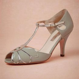 Real Vintage Mint Wedding Shoes Wedding Pumps Mimosa T-Straps Buckle Closure Leather Party Dance 3 5 High Heels Women Sandal240B