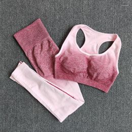 Active Sets Gradient Yoga Set Sports Bra And Leggings Women Gym Seamless Workout Fitness Sportswear Suit Jogger Run Train