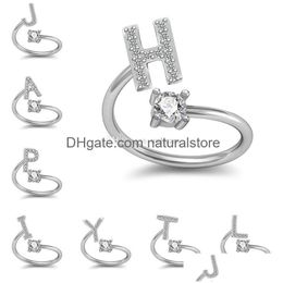 Cluster Rings 26 A-Z English Letter Ring Crystal Initial Open Diamond Women Fashion Jewelry Will And Sandy Drop Delivery Dh7Lx